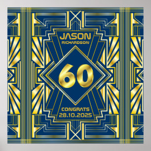 60e anniversaire Art Déco Gold Blue Great Gatsby