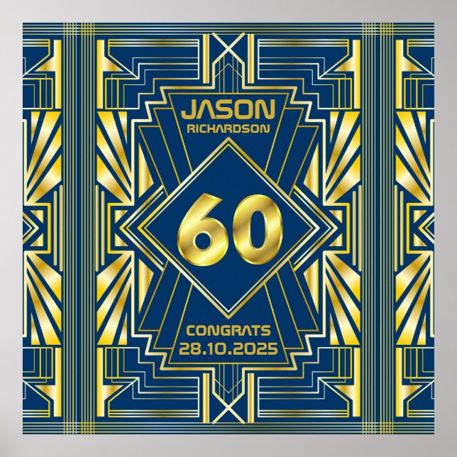 60e anniversaire Art Déco Gold Blue Great Gatsby (Devant)