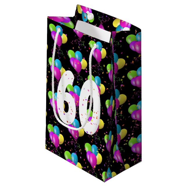 60e Anniversaire Ballons et Confetti Petit Sac Cad (Devant Angle)