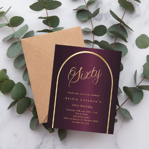 60e anniversaire burgundy or arch script invitatio