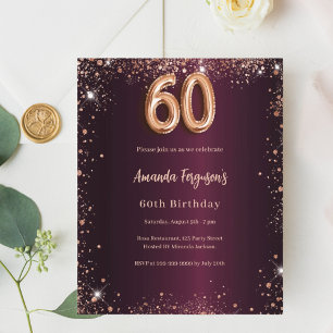 60e anniversaire burgundy rose or invitation