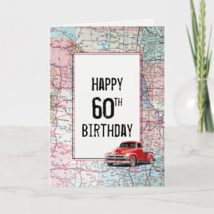 60e anniversaire Camion rouge Retro sur la carte