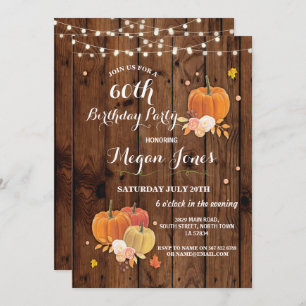 60e anniversaire Citrouille Rustic Wood Invitation