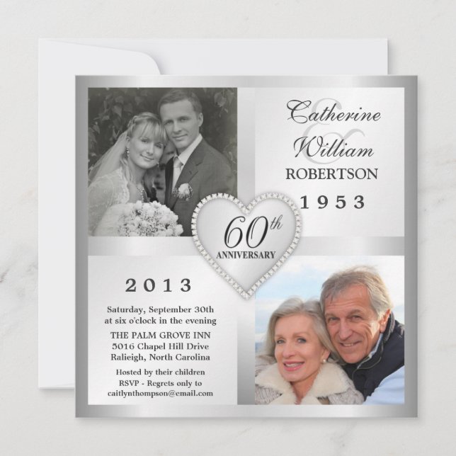 60e anniversaire d'argent Invitations de photos ca (Devant)