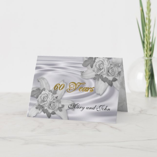 60e anniversaire de fête invitation roses blanches (Devant)