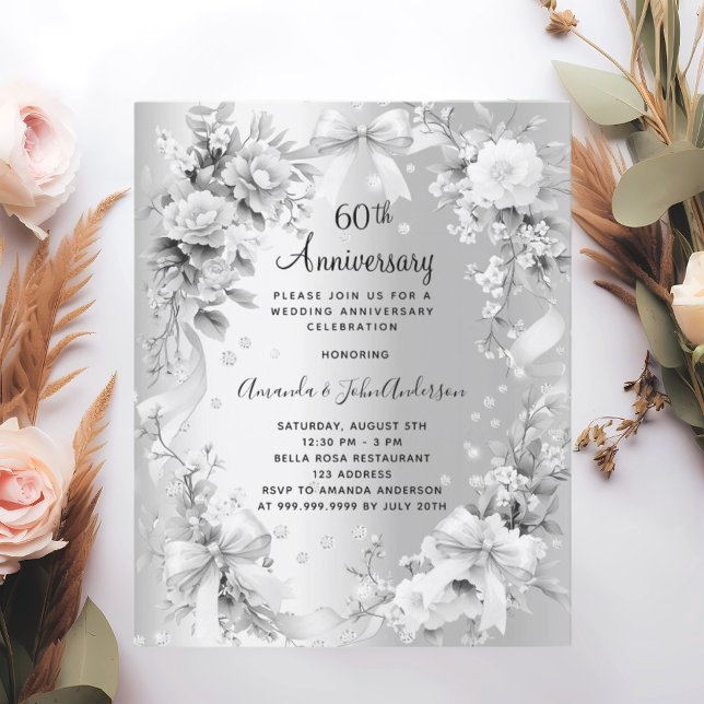 60e anniversaire de mariage invitation florale arg (Créateur téléchargé)