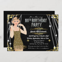 60e anniversaire Déco Gatsby Flapper Invitation fi