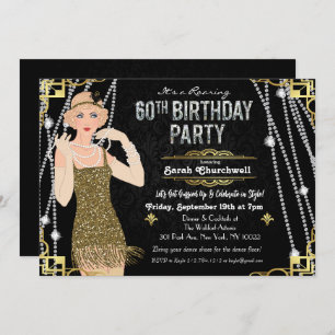 60e anniversaire Déco Gatsby Flapper Invitation fi