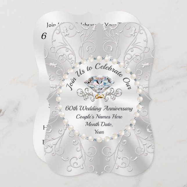 60e anniversaire du Mariage Cartes d'invitation (Devant / Derrière)