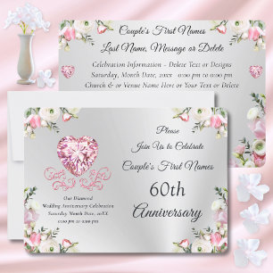 60e anniversaire du Mariage Cartes d'invitation