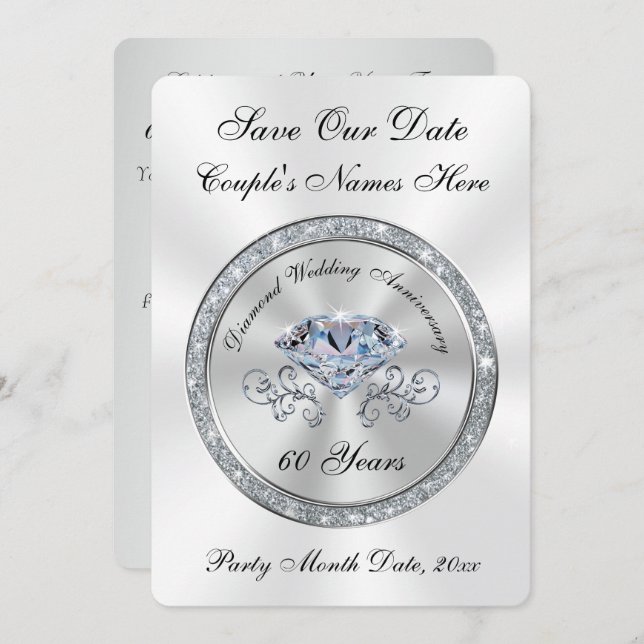 60e anniversaire du Mariage Enregistrer les cartes (Devant / Derrière)