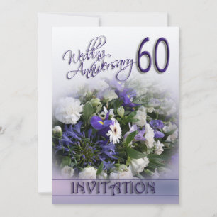60e anniversaire du Mariage Invitation Fleurs bleu