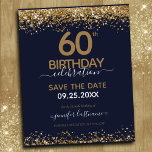 60e anniversaire Enregistrer la date Invitation bu<br><div class="desc">Elégante parties scintillant en or Faux avec des reflets chatoyants sur la bordure supérieure et inférieure. Tout le texte est ajustable et facile à changer pour vos besoins de partie. Grande élégante conception modèle de 60ème anniversaire.</div>