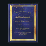 60e anniversaire fête bleu or brillant invitation<br><div class="desc">Une carte d'invitation branchée et moderne pour 60ème anniversaire pour hommes, hommes, hommes. Un arrière - plan bleu foncé, bleu marine. La couleur bleue est inégale. Avec un cadre en faux or et des confettis dorés saupoudrés, des lettres de couleur dorée. Modèles pour vos informations de fête. Retour : conception...</div>