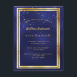 60e anniversaire fête bleu or brillant invitation<br><div class="desc">Une carte d'invitation branchée et moderne pour 60ème anniversaire pour hommes, hommes, hommes. Un arrière - plan bleu foncé, bleu marine. La couleur bleue est inégale. Avec un cadre en faux or et des confettis dorés saupoudrés, des lettres de couleur dorée. Modèles pour vos informations de fête. Retour : conception...</div>