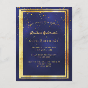 60e anniversaire fête bleu or brillant invitation