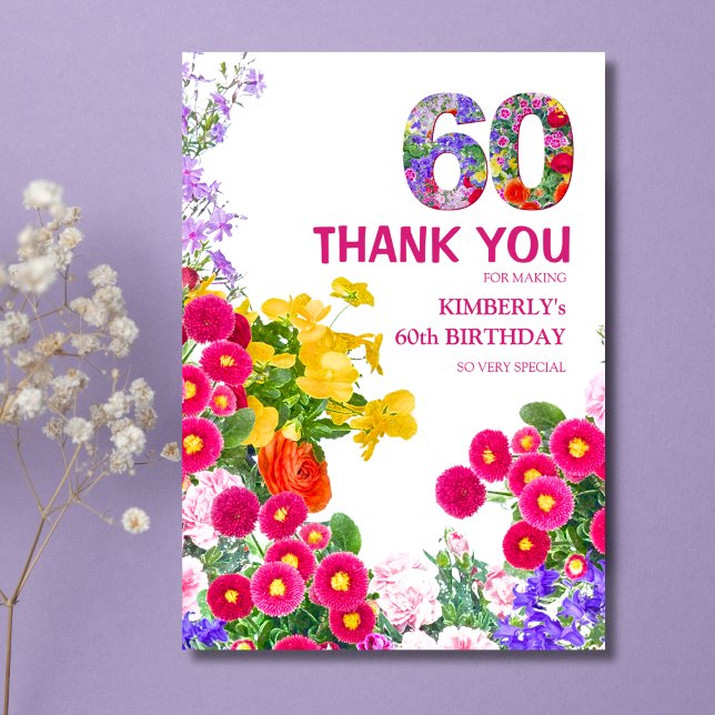 60e anniversaire fête bouquet floral carte de reme (Créateur téléchargé)