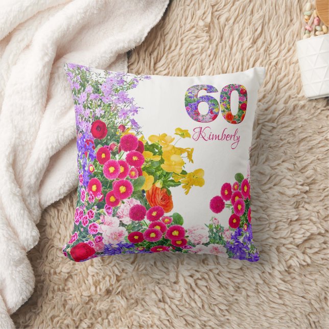 60e anniversaire fête bouquet floral coussin (Couverture)
