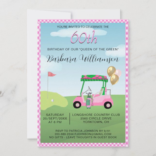 60e Anniversaire Fête Lady Golfer Thème Invitation (Devant)