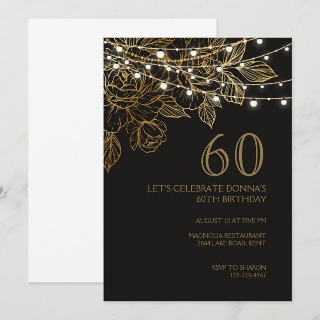 60e anniversaire fête luxe élégante invitation (Devant / Derrière)