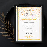60e anniversaire fête noir blanc or invitation<br><div class="desc">Une élégante carte d'invitation pour un 60e anniversaire pour hommes et femmes. Modèles pour vos informations. Cadres noirs et faux or et pluie de confettis dorés. Elégant arrière - plan blanc,  lettres noires et dorées. Le nom est écrit avec un script de style moderne écrit à la main.</div>