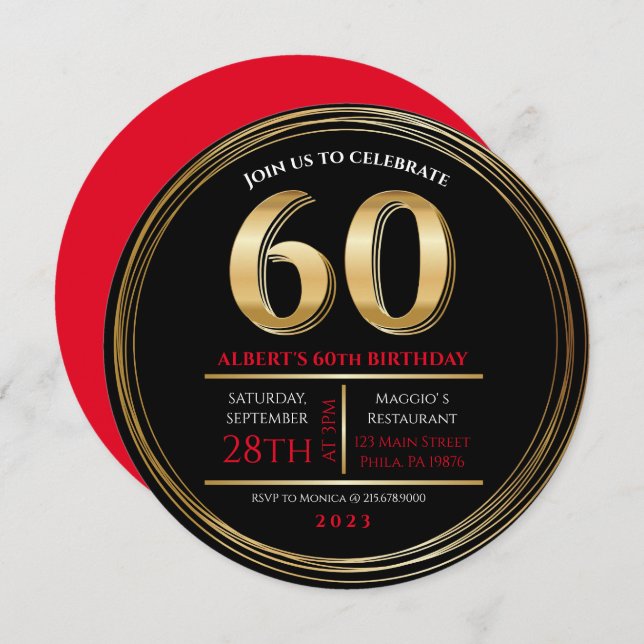 60e anniversaire Gold Black Party Invitation (Devant / Derrière)