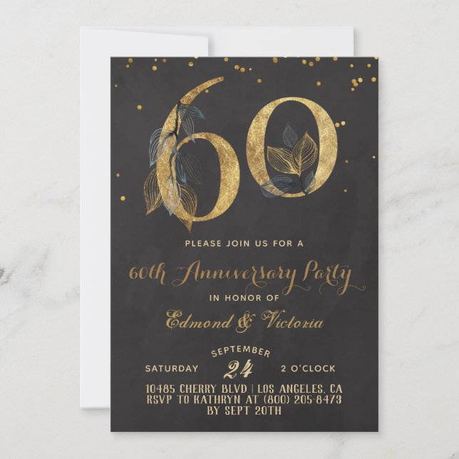 60e anniversaire Gold Floral Invitation (Devant)