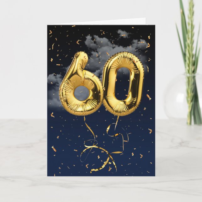 60e Anniversaire Gold Mylar Balloon et carte Confe (Devant)