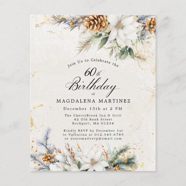 60e anniversaire Hiver White Floral Invitation (Devant)