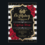 60e anniversaire Invitation Black White Stripes Ro<br><div class="desc">Invitation 60e anniversaire Elégant design noir blanc rouge avec fausse parties scintillant. Bandes noires et blanches avec roses rouges. Parfait pour une soirée d'anniversaire élégante.</div>