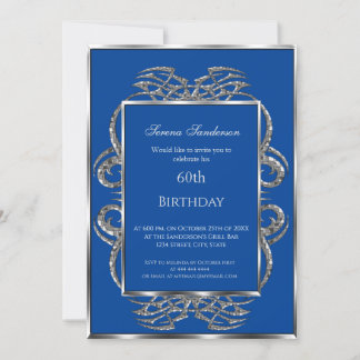 60e anniversaire Invitation Blue Silver