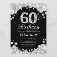 60e anniversaire Invitation Chalkboard Silver Diam