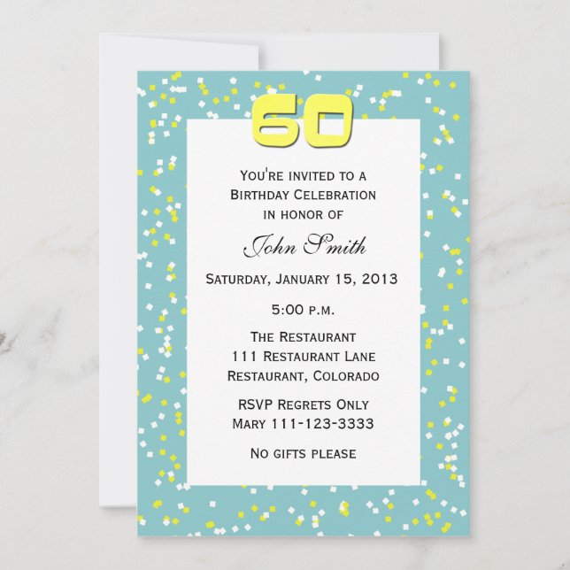 60e anniversaire Invitation Confetti (Devant)