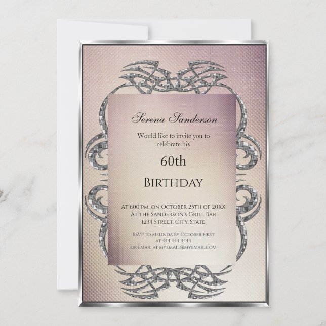 60e anniversaire Invitation Crème look Argent (Devant)