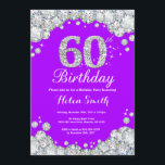 60e anniversaire Invitation Diamant violet et arge<br><div class="desc">Invitation du 60e anniversaire. Diamant de strass violet et argenté. Élégant invitation de Bassorh Anniversaire. Anniversaire adulte. Femmes Anniversaire. Hommes Anniversaire. Pour plus de personnalisation,  cliquez sur le bouton "Customiser" et utilisez notre outil de conception pour modifier ce modèle.</div>