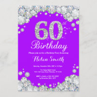 60e anniversaire Invitation Diamant violet et arge