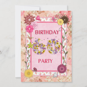 60e anniversaire invitation fête avec cadre fleuri