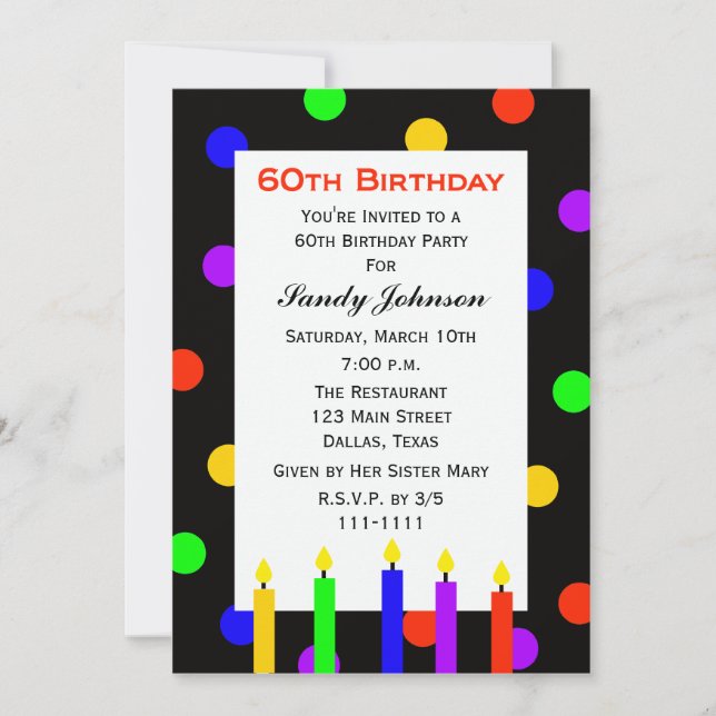 60e anniversaire Invitation fête bougies et points (Devant)