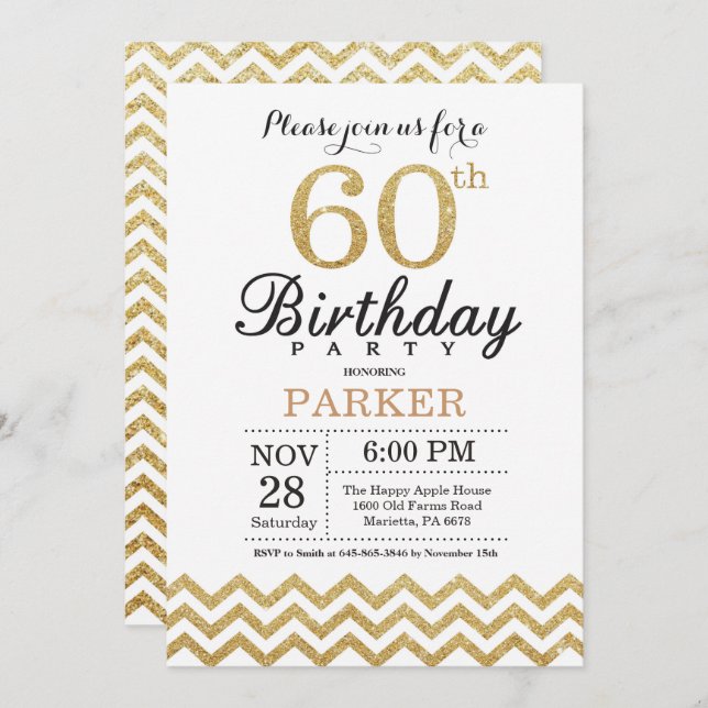 60e anniversaire Invitation Gold Parties scintilla (Devant / Derrière)