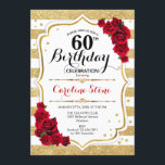 60e anniversaire Invitation Gold White Stripes Ros<br><div class="desc">60e anniversaire Invitation Elégant design rouge blanc or avec fausse parties scintillant. Bandes d'or et de blanc aux roses rouges. Parfait pour une soirée d'anniversaire élégante.</div>