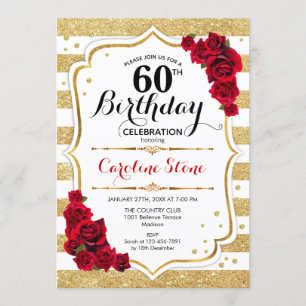 60e anniversaire Invitation Gold White Stripes Ros