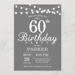 60e anniversaire Invitation Gris et Blanc