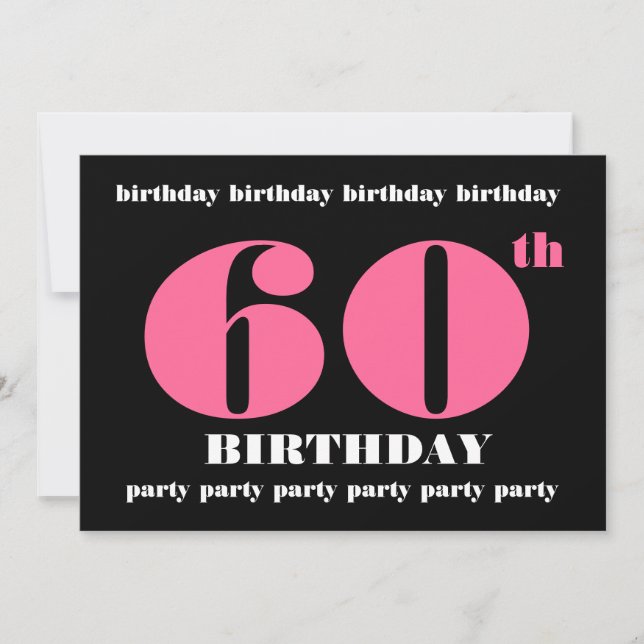 60e anniversaire Invitation Modèle rose noir (Devant)