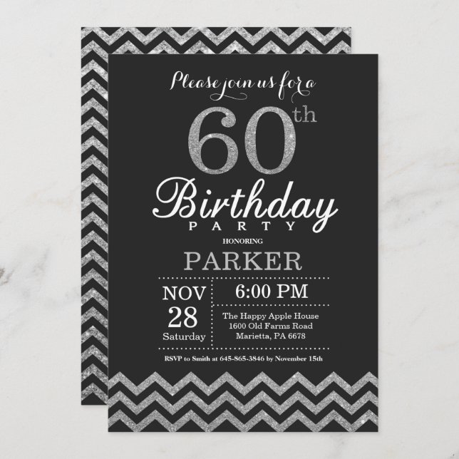 60e anniversaire Invitation Parties scintillant no (Devant / Derrière)