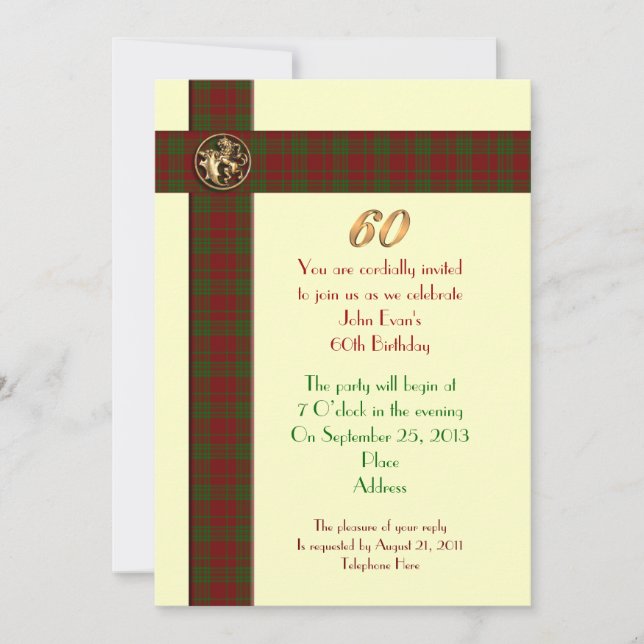 60e anniversaire invitation pour homme plaid borde (Devant)