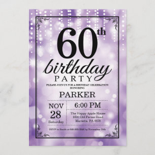 60e anniversaire Invitation Purple Parties scintil