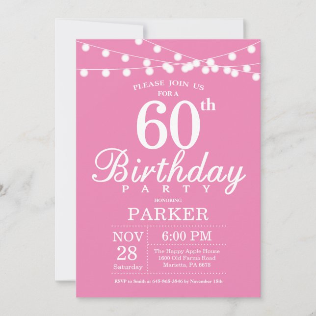 60e anniversaire Invitation rose (Devant)