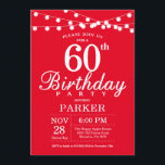 60e anniversaire Invitation Rouge<br><div class="desc">60e Invitation d'anniversaire avec des lampes à cordes. Arrière - plan rouge. 13e 15e 16e 18e 20e 21e 30e 40e 50e 60e 70e 80e 90e 100e,  n'importe quel âge. Pour plus de personnalisation,  cliquez sur le bouton "Customiser" et utilisez notre outil de conception pour modifier ce modèle.</div>