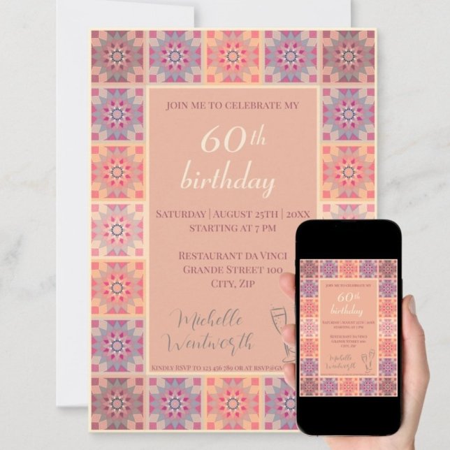 60e anniversaire invitation tuiles motif (Créateur téléchargé)