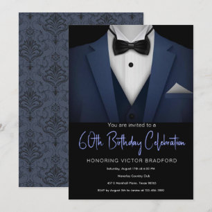 60e anniversaire invitation Tuxedo bleu et noir